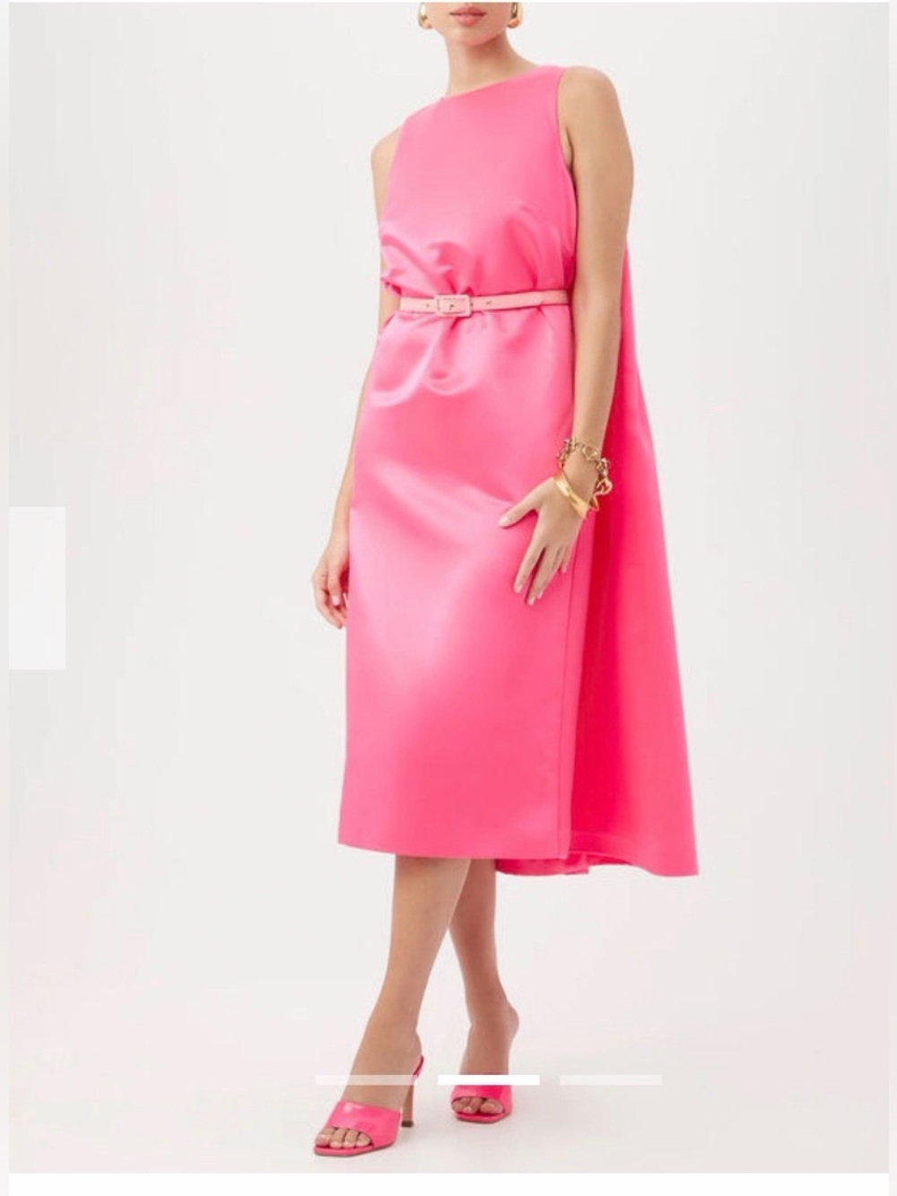 Trina Turk Baroness Cape Dress Pink Satin Belted Midi Size 6 NWT - Picture 2 of 11